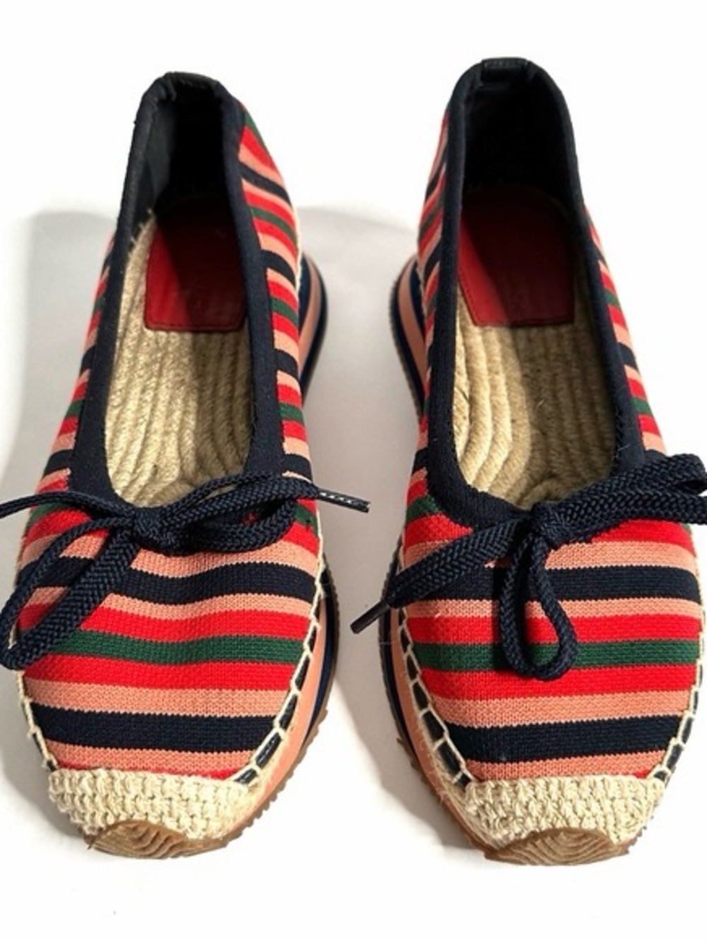 Tory Burch Striped Canvas Espadrille Flats in Navy, Red & Green